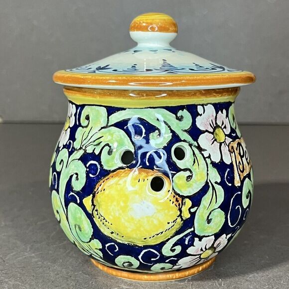 CERAMICHE D’ARTE PARRINI Ceramic Peperoncino Hot Pepper Jar W/ Lid Lemon Tuscany - Picture 6 of 12